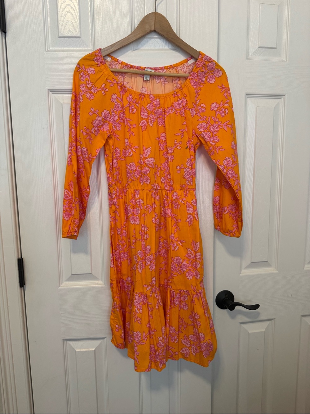 J. Crew Orange Midi Dress with Pink Floral Print